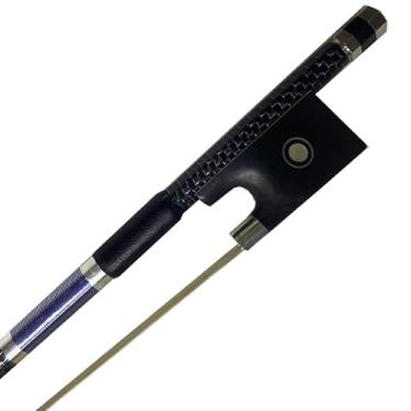 Imagem de yinfeel Arco de violino de fibra de carbono dourado/prata/azul/verde/vermelho 4/4 cabelo de cavalo branco para adultos (azul)