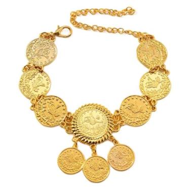 Imagem de Pulseira feminina vintage gravada com borla para mulheres, boêmia, tribal, étnica, disco, moedas, sandálias descalças, corrente ajustável para os pés, moda cigana, verão, praia, dança do ventre