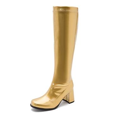 Imagem de Botas femininas Go Over The Knee Block Heel Zipper Boot, Dourado, 10.5