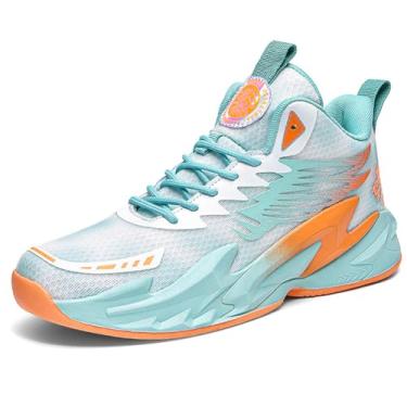 Imagem de Bolognifi Tênis de basquete masculino de cano alto para esportes ao ar livre, corrida e tênis Equipamento de basquetebol(Orange,34 BR)