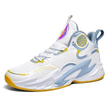 Imagem de Bolognifi Tênis de basquete masculino de cano alto com amortecimento e suporte respirável para treinamento esportivo juvenil Equipamento de basquetebol(White Grey 05,38 BR)