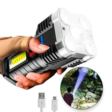 Imagem de Lanterna Potente Recarregável Longo Alcance 5 Led Com Strobo Cor Da Lanterna Preto Cor Da Luz Branco