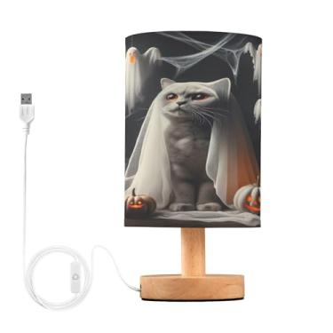 Imagem de Joisal Lâmpada lateral para cama de gato de Halloween com abóboras, lâmpada de mesa de dormitório, abajur amigável aos olhos, lâmpadas pequenas para espaços pequenos, decoração de mesa de cabeceira