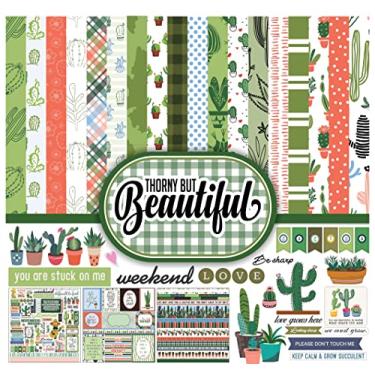 Imagem de Inkdotpot Cactus House Plant Theme Collection Kit de papel para scrapbook dupla face, cartolina, 30,5 x 30,5 cm, pacote de papel para fazer cartões, com folha de adesivo, 16 páginas, verde