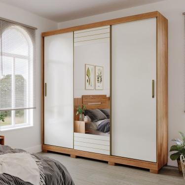 Imagem de Guarda Roupa Casal 3 Portas de Correr com Espelho e Pés 199cm 100% MDF Roma Espresso Móveis
