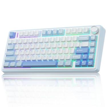 Imagem de AULA F75 - Teclado mecânico de 75%, junta de teclado personalizada intercambiável a quente, interruptor de madeira cinza pré-lubrificado RGB retroiluminado teclado para jogos, teclado mecânico de 2,4