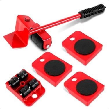 Imagem de Kit 5 Movimentador Levantador Movedor Rodinha Para Móveis Pesados com Alavanca, 4 Rodízios 360°, Capacidade 150kg, Vermelho