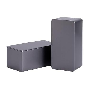 Imagem de Tianhui Caixas De Metal Retangulares, Recipiente Lata Para Kit Armazenamento Pequeno Com Tampa Guardar Biscoitos, Chá, Café, Alimentos, Farinha, Produtos Assados, 6,3 X 3,15 2,68" (Cinza)