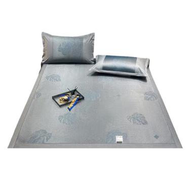 Imagem de Seres Tapete De Cama Quadrado Refrescante, Vime Seda Gelada, Dobrável Jacquard Misto Gelo E Tapete, Colchão Espuma (Azul, Queen Size)