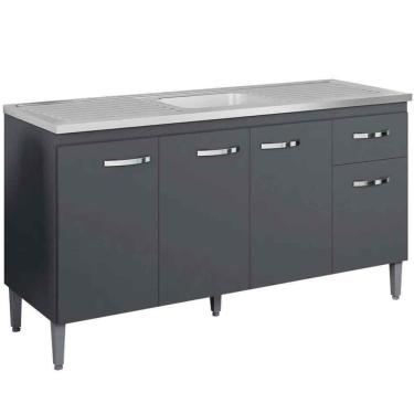 Imagem de Balcão de Pia Para Cozinha 150 Cm Graziela 4 Portas 1 Gaveta Cinza