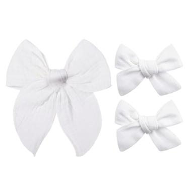 Imagem de Conjunto de grampos de cabelo fábula de 12 cm com 2 clipes de cabelo boutique de 7,6 cm para meninas – acessórios de cabelo feitos à mão de linho de algodão e fita fosca para crianças pequenas e