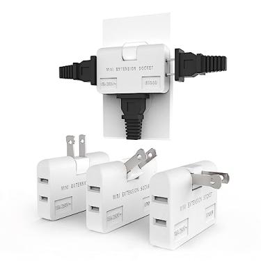 Imagem de Adaptador CA extensor de tomada de parede plana de 3 vias - Mini plugue de parede interno giratório de 2 pontos, divisor de saída (instalação rápida e fácil) perfeito para casa e viagem, tipo A, branco (pacote com 2)