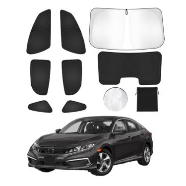 Imagem de 8 peças de persianas de janela para Honda Civic 2016-2021 (não para Hatchback), acessórios para carro, pára-brisas com bolsa de armazenamento para volante, proteção de privacidade para acampamento