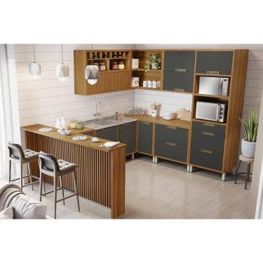 Imagem de Cozinha Modulada Completa Imperatriz 9 Peças (3Aéreos+4Balcões+1TorreQuente+1Ilha) C9P62 Freijo/Grafite - Nesher