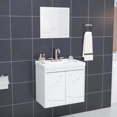 Imagem de Kit Gabinete Banheiro Armario Cuba Pia Com Espelheira - Bergamo (Branco)