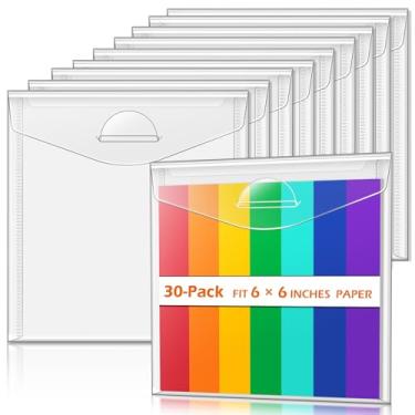 Imagem de tutata Armazenamento de scrapbook de 15 x 15 cm, armazenamento de sucata com tampa, mangas de plástico para guardar papel de scrapbook, papel origami, estêncil de biscoito, cartolina, 30 peças