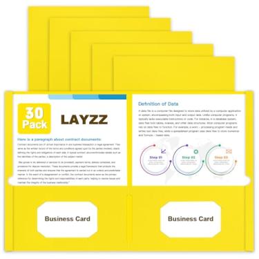 Imagem de Pastas com bolsos, LAYZZ pacote com 30 pastas de papel com 2 bolsos, pastas servem em papel tamanho carta para escola, escritório e casa (amarelo)