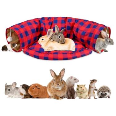 Imagem de BWOGUE Cama de túnel de coelho, brinquedos de tubos dobráveis 2 em 1 com tapete removível para gatos, gatinhos, coelhos, porquinhos-da-índia, gatinhos (RedPlaid)