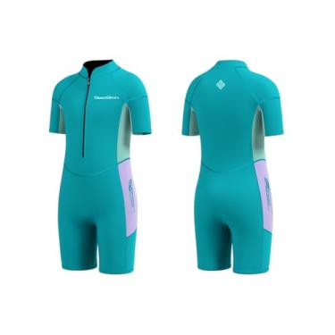 Imagem de Seaskin Roupa de mergulho infantil para meninos e meninas, roupa de banho térmica com zíper frontal de 2 mm (roxo, 10)