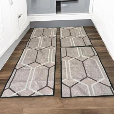 Imagem de Jogo de passadeira de cozinha tapete em jacquard antiderrapante 3 peças decoração impecável(Jogo M17 Colmeia)