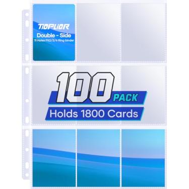 Imagem de Tioplior 100 Pack Trading Card Sleeve Pages,9 Pockets Double Sided Binder Sheets for 3 Ring Binder,Hold 1800 Cards Fit for MTG,TCG,Baseball,Sports Standard Cards