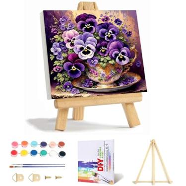Imagem de VIGEGU Kit de pintura por números para adultos com moldura - Pintura de orquídea mariposa por número com cavalete de madeira, faça você mesmo, kits de pintura para adultos por números, pacote com
