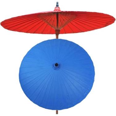 Imagem de Guarda-sol Redondo De 2m E, Guarda-sol De Oleado Artesanal Ao Ar Livre, Guarda-sol De Jardim De Bambu Clássico, Guarda-sol Portátil, Proteção Uv, à Prova De Chuva, Blue