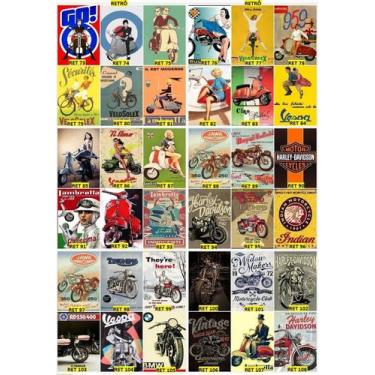 Imagem de Plaquinhas decorativas kit 10 pç motos quadrinhos retro bar restaurant