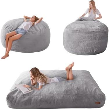 Imagem de MAXYOYO Cama Tipo Pufe Gigante Para Adultos, Conversível Que Se Transforma De Preguiçoso Em Colchão Chão, Sofá Grande, Enchimento Espuma Alta Densidade, Lavável À Máquina