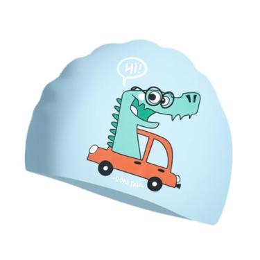 Imagem de simhoa Touca de natação infantil de silicone macio resistente à água para cabelos longos, touca de banho portátil para esportes aquáticos, piscina, surfe e