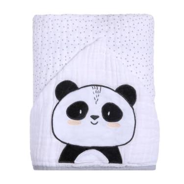 Imagem de Toalha com Capuz para Bebê – 100% Algodão Forrada com Fralda Soft – Alta Absorção – Estampas Variadas – 80x80 cm – Loja Era Uma Vez (Panda, Padrão)