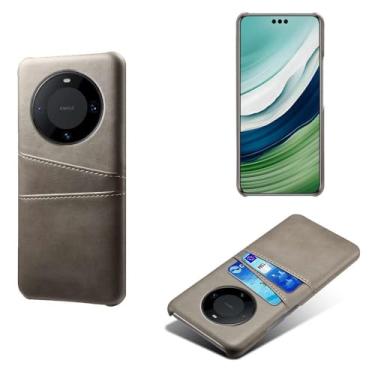 Imagem de Capas Compatível com HUAWEI MATE 60 Pro+,Caso de couro PU-Tampa de telefone a prova de choque com 2 slots de cartão,Proteção anti-impressão digital e anti-gota-Grey
