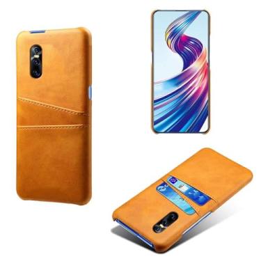 Imagem de Capas Compatível com VIVO V15 PRO,Caso de couro PU-Tampa de telefone a prova de choque com 2 slots de cartão,Proteção anti-impressão digital e anti-gota-Yellow