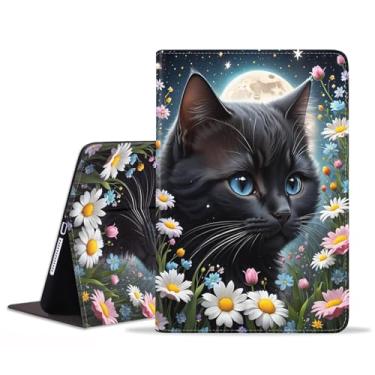 Imagem de JDHJFBFJNP Capa para iPad Mini 7 (A17 Pro) 2024/iPad Mini 6 2021, capa fólio de couro sintético premium com hibernar/despertar automático para iPad Mini 7ª/6ª geração, 8,3 polegadas, gato preto sob a