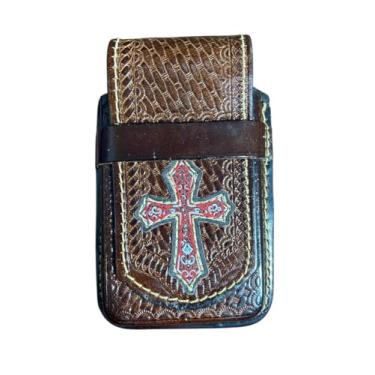 Imagem de Capa de celular, Bainha de couro legitimo estampas country (Cruz Vermelha)