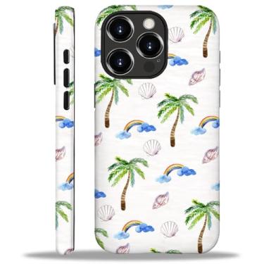 Imagem de ZHEGAILIAN Capa compatível com iPhone 16 Pro, design fosco de concha de palmeira arco-íris, capa rígida de camada dupla + creme protetor de choque TPU de silicone macio