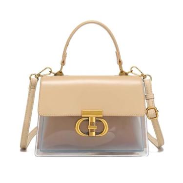 Imagem de MIFORINES Bolsa tiracolo transparente com fecho de bloqueio de virada feminina bolsa carteiro, Bege