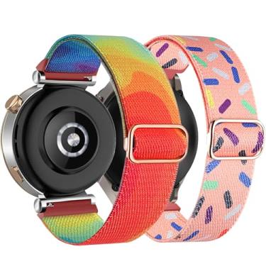 Imagem de DEALELE [Pacote com 2 pulseiras compatíveis com Huawei Watch GT5 Pro de 42 mm/GT5/GT4 41 mm/Garmin Venu 3S/Forerunner 265S/Fossil Gen 6, pulseira de nylon elástica colorida de 18 mm, fluido arco-íris