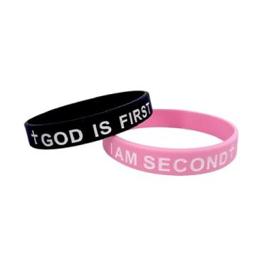 Imagem de Pingyongchang GOD IS FIRST IM SECOND Pulseiras de silicone cristão cruz inspiradora versículos bíblicos oração religiosa pulseira de borracha para mulheres homens fé amizade casais presentes, Metal