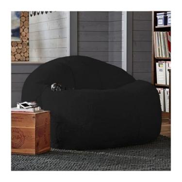 Imagem de Sofá preguiçoso de lã de cordeiro transfronteiriço sala de estar estudo casual único duplo saco de feijão poltrona capa de sofá (preto)