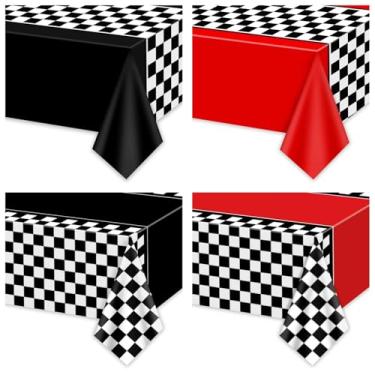 Imagem de PIXHOTUL 4 Pcs Checkered Race Car Tablecloths, Black and White Checkered Table Cover for Motor Racing Birthday Party Decorations Supplies Kids Two Fast Birthday, 51" x 86"