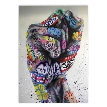 Imagem de Placa Decorativa Grafite Punho Cerrado Arte De Rua Banksy