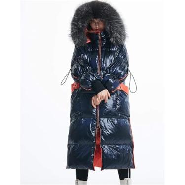 Imagem de Jaqueta Ultra Quente E à Prova De Vento 90% White Duck Down Jacket Mulheres Inverno Down Jacket Long Luxury Female Parka Com Capuz Solto Quente Senhoras Down Coat, Blue Coat Black Fur, S