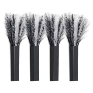 Imagem de Pretty Jolly Vaso de metal moderno para decoração de parede Boho Pampas, flores artificiais para sala de estar, quarto, branco e preto, conjunto de 4 pretos