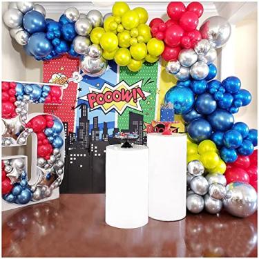 Imagem de Kit de guirlanda de balão azul metálico prata verde frutas vermelhas DIY acessórios de festa prata metálico, azul, verde fruta, vermelho, balões 4D para festa de aniversário de super-herói, chá de bebê, festa de formatura