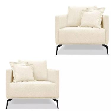 Imagem de Kit 2 Poltronas Decorativa Livorno Linho Com Pés Em Aço SSX Multicoisas Perola