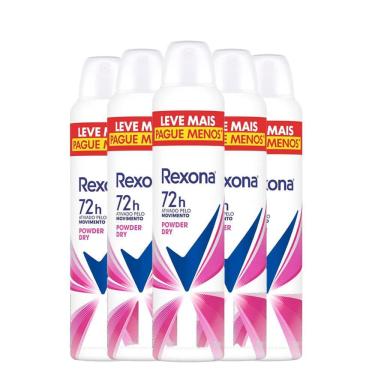 Imagem de Kit Desodorante Antitranspirante Aerosol Rexona Powder Dry 72 horas 250ml - 5 Unidades