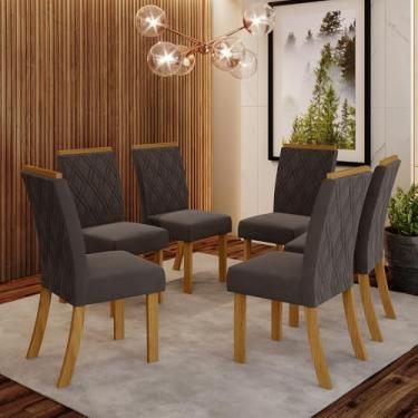 Imagem de Conjunto com 6 Cadeiras Estofadas Casa - Sofá Confortável para Sala de Jantar - Tecido Resistente (Nature com Marrom Expresso)