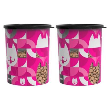 Imagem de Kit 2 Pote Porta Ração Hermético 2,1lt Gato Cachorro - Potte, Rosa