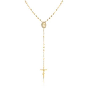 Imagem de Colar de rosário com cruz de Virgem Maria para mulheres, Virgem de Guadalupe, rosário de prata e ouro longo, cruz católica, crucifixo, colar feminino, joia religiosa, presente para confirmação